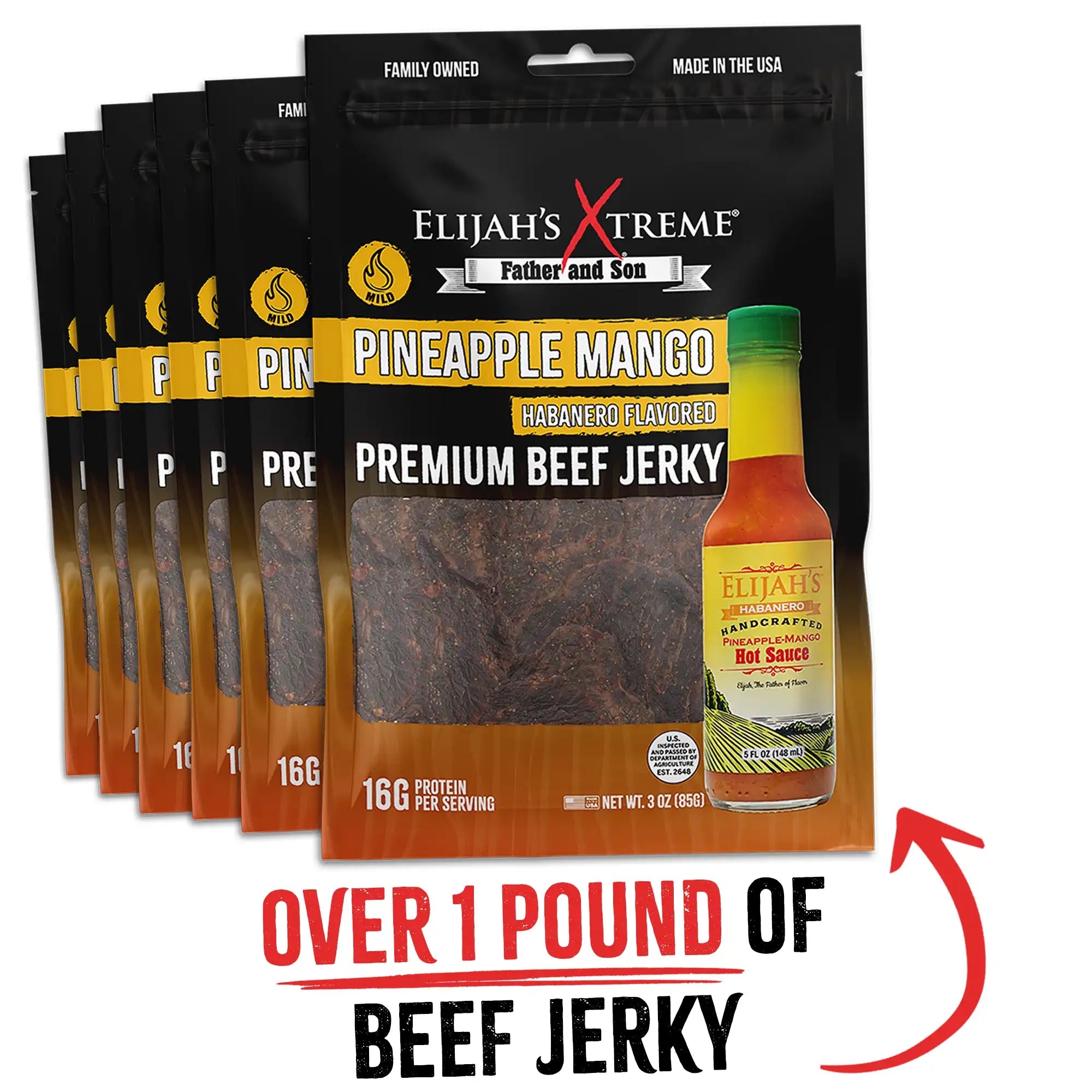 Pineapple-Mango Habanero Beef Jerky - 6 bags (1lb) Beef Jerky Elijah's Xtreme