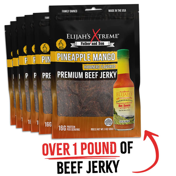 Pineapple-Mango Habanero Beef Jerky - 6 bags (1lb) Beef Jerky Elijah's Xtreme