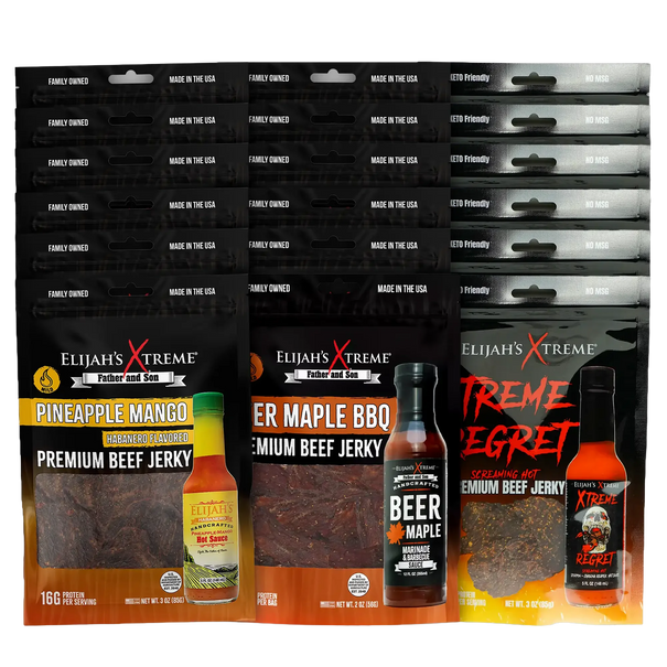 Elijah’s Xtreme Beef Jerky Bulk Trio - 6 bags of Each Flavor, 18 bags total (3lbs) Beef Jerky Elijah's Xtreme