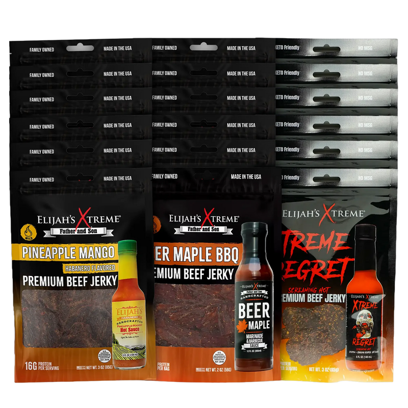 Elijah’s Xtreme Beef Jerky Bulk Trio - 6 bags of Each Flavor, 18 bags total (3lbs) Beef Jerky Elijah's Xtreme
