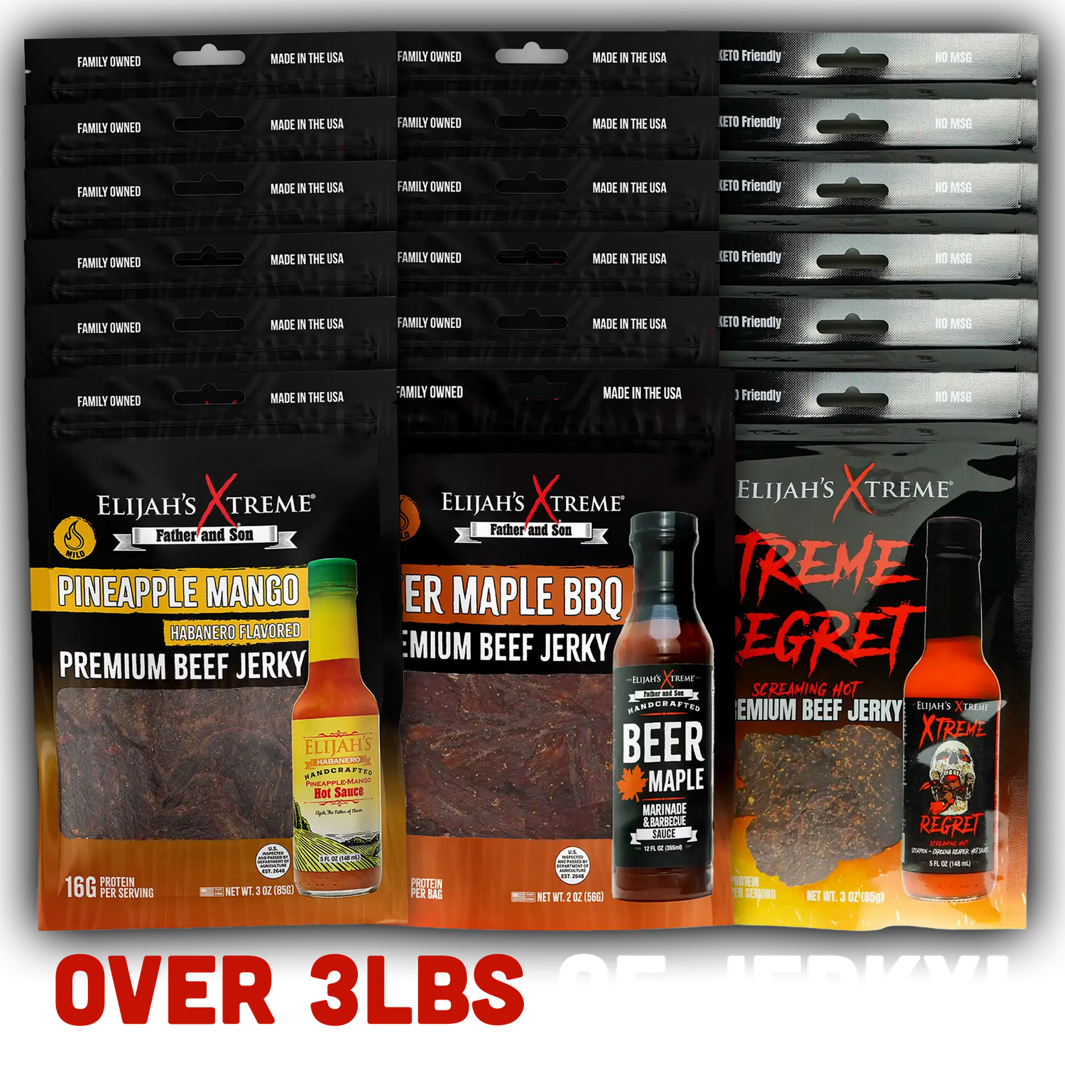 Elijah’s Xtreme Beef Jerky Bulk Trio - 6 bags of Each Flavor, 18 bags total (3lbs) Beef Jerky Elijah's Xtreme