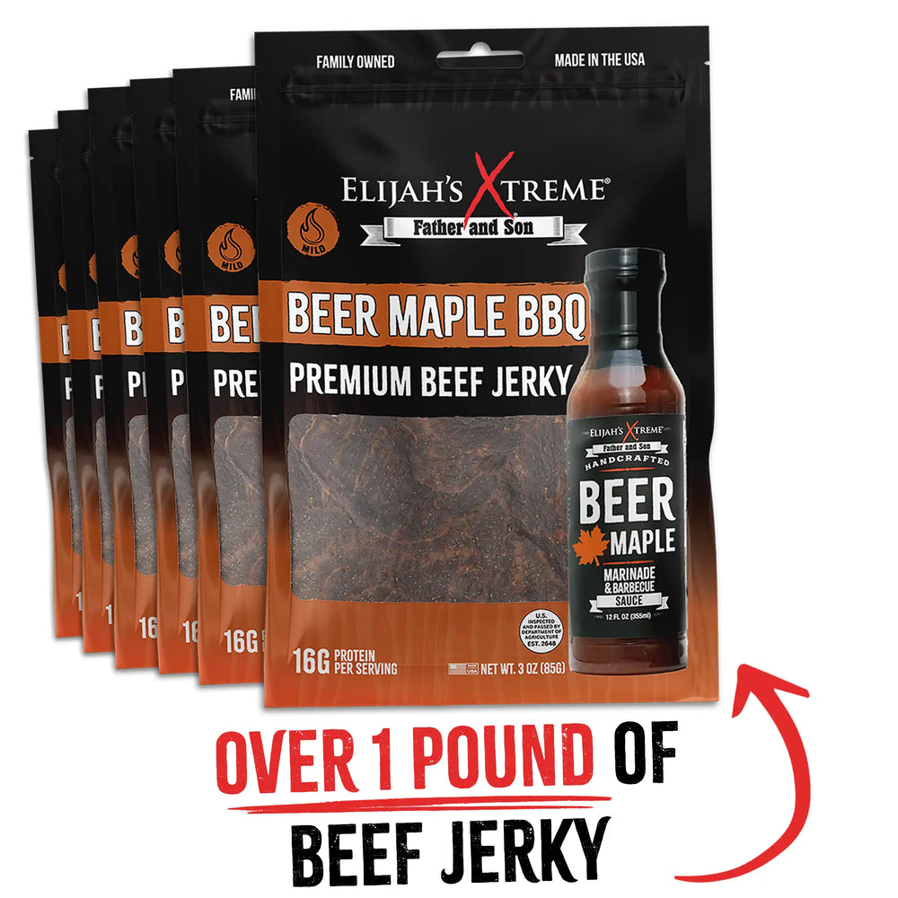 Beer Maple BBQ Beef Jerky - 6 bags (1lb) Beef Jerky Elijah's Xtreme