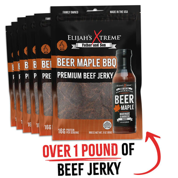 Beer Maple BBQ Beef Jerky - 6 bags (1lb) Beef Jerky Elijah's Xtreme