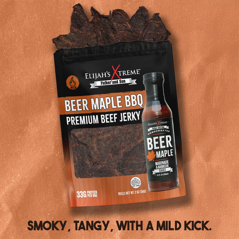 Beer Maple BBQ Beef Jerky - 6 bags (1lb) Beef Jerky Elijah's Xtreme