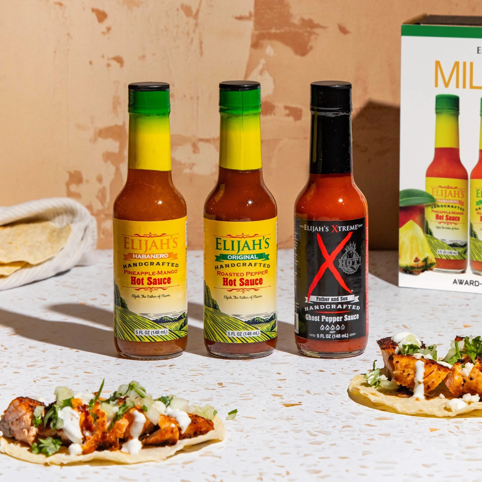 Mild & Hot Trio Hot Sauce Set Gift Box Elijah's Xtreme