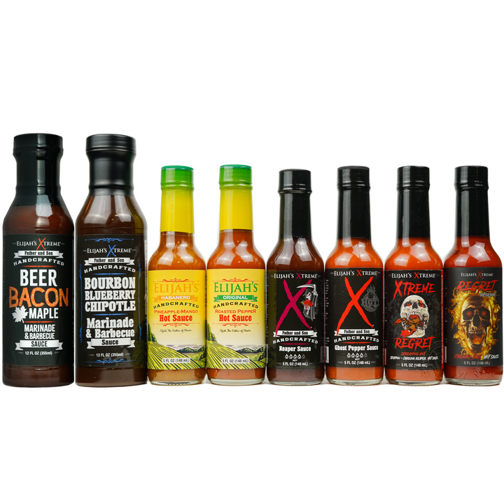 hot sauce and bbq sauce set, elijah's xtreme, hot sauces, bbq sauce set, best hot sauce, best bbq sauce