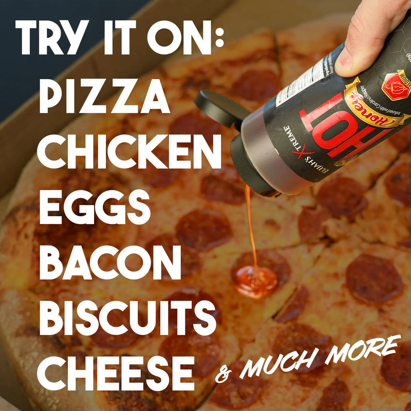 hot honey try it on pizza, chicken, eggs, and more