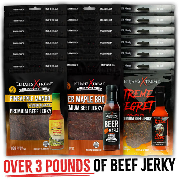 Elijah’s Xtreme Beef Jerky Bulk Trio - 6 bags of Each Flavor, 18 bags total (3lbs) Beef Jerky Elijah's Xtreme