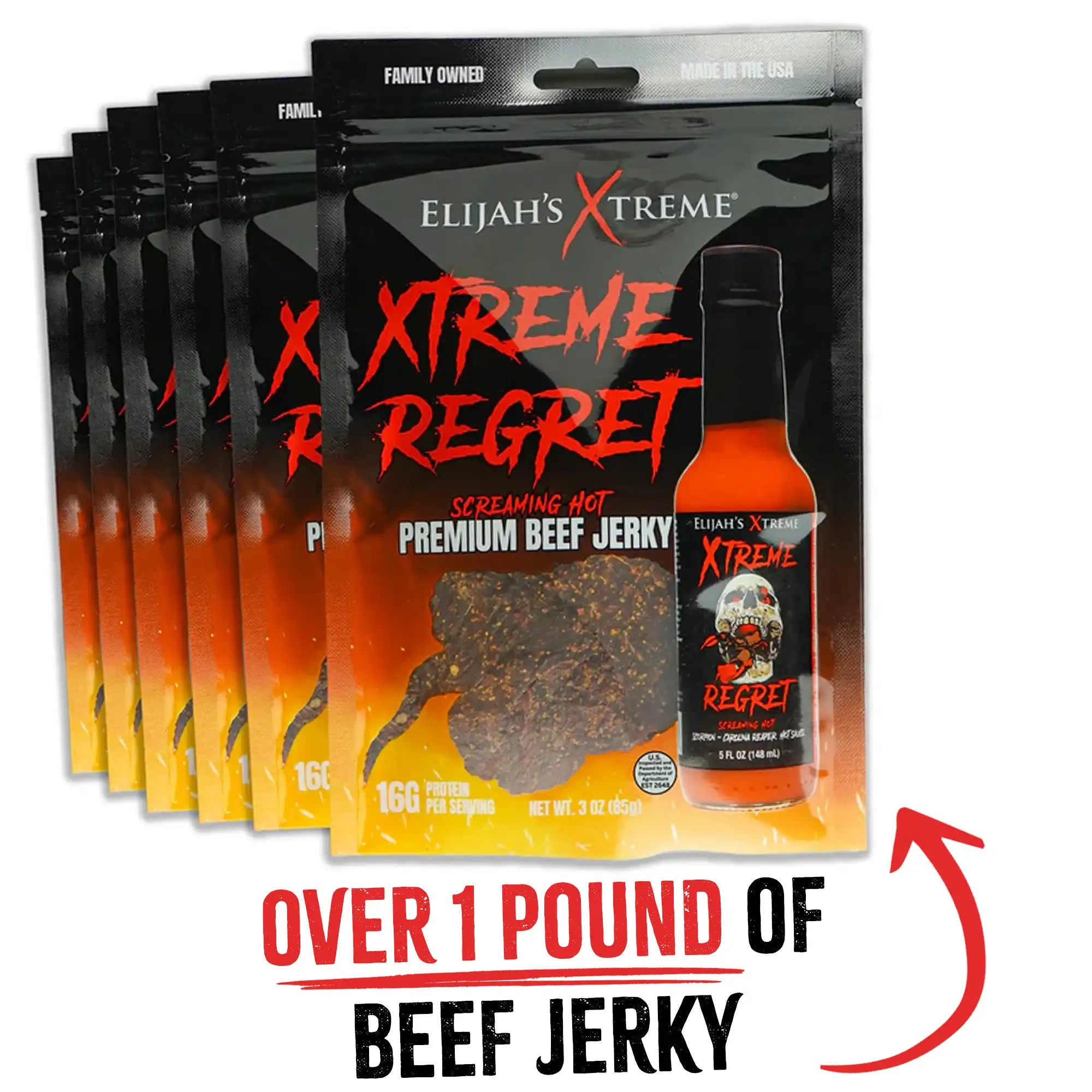 Xtreme Regret Spicy Beef Jerky - 6 bags (1lb) Beef Jerky Elijah's Xtreme