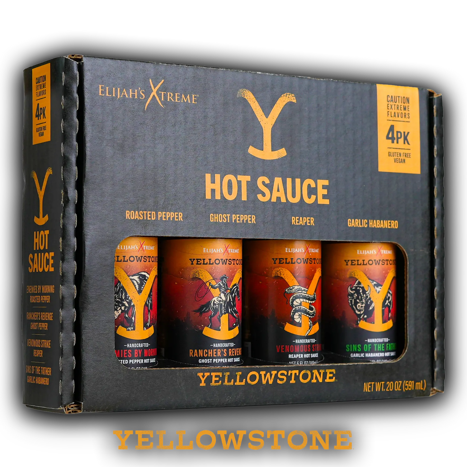 Yellowstone Hot Sauce Variety Pack 4 Bottles Hot Sauce Elijah's Xtreme