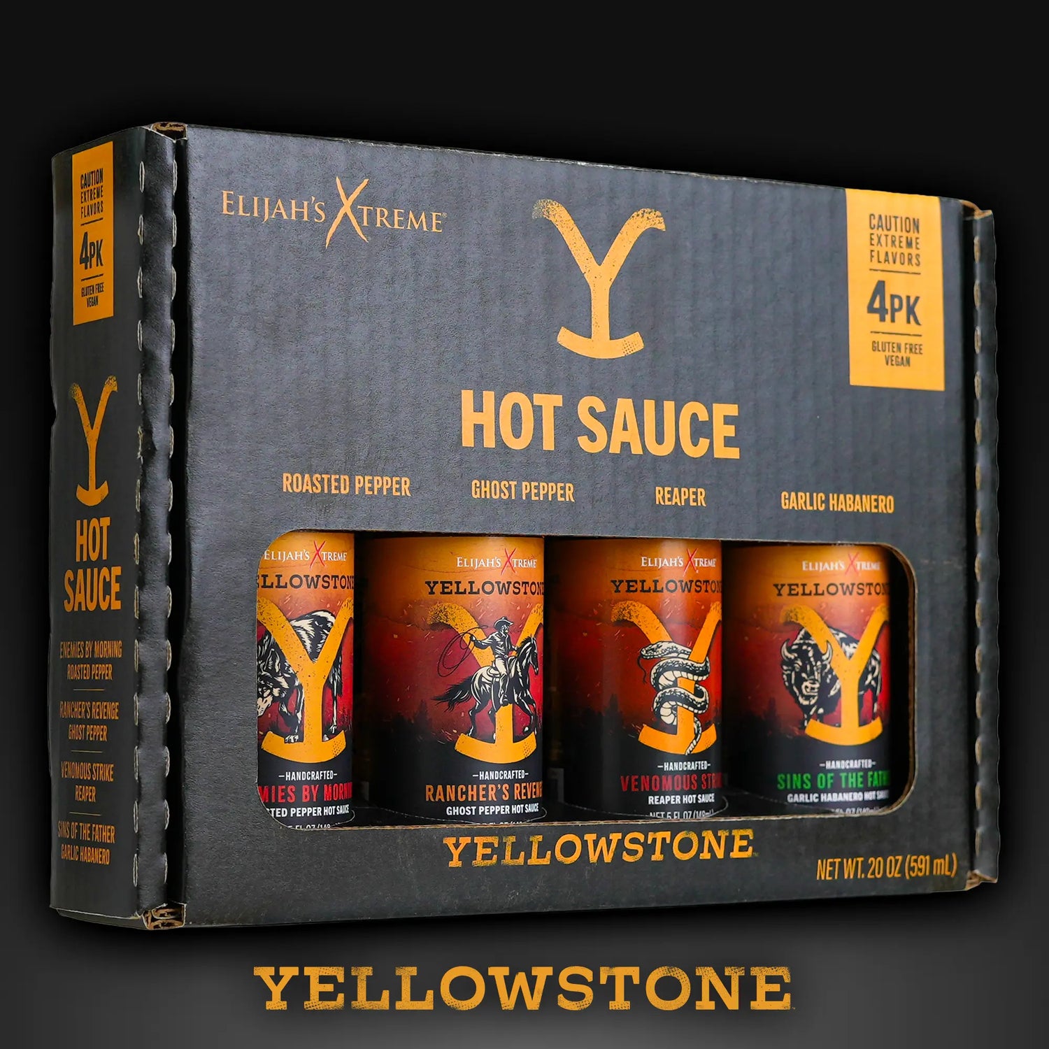 Yellowstone Hot Sauce Variety Pack 4 Bottles Hot Sauce Elijah's Xtreme