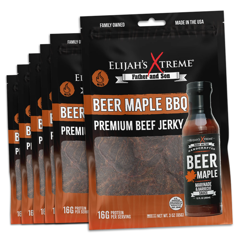 Beer Maple BBQ Beef Jerky - 6 bags (1lb) Beef Jerky Elijah's Xtreme