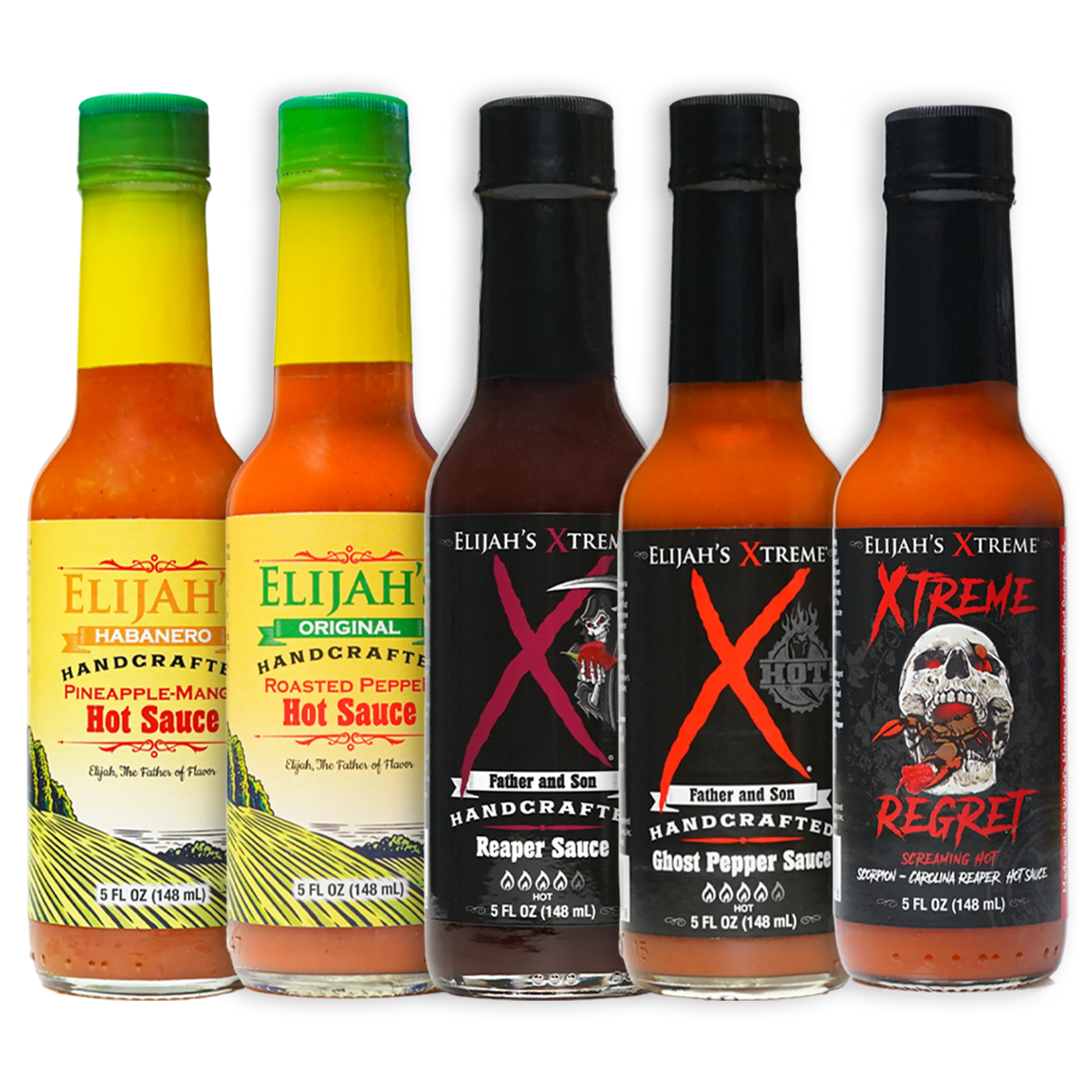 Hot Sauce Variety Pack | 5 Bottles, Mild to Xtreme – Elijah's Xtreme