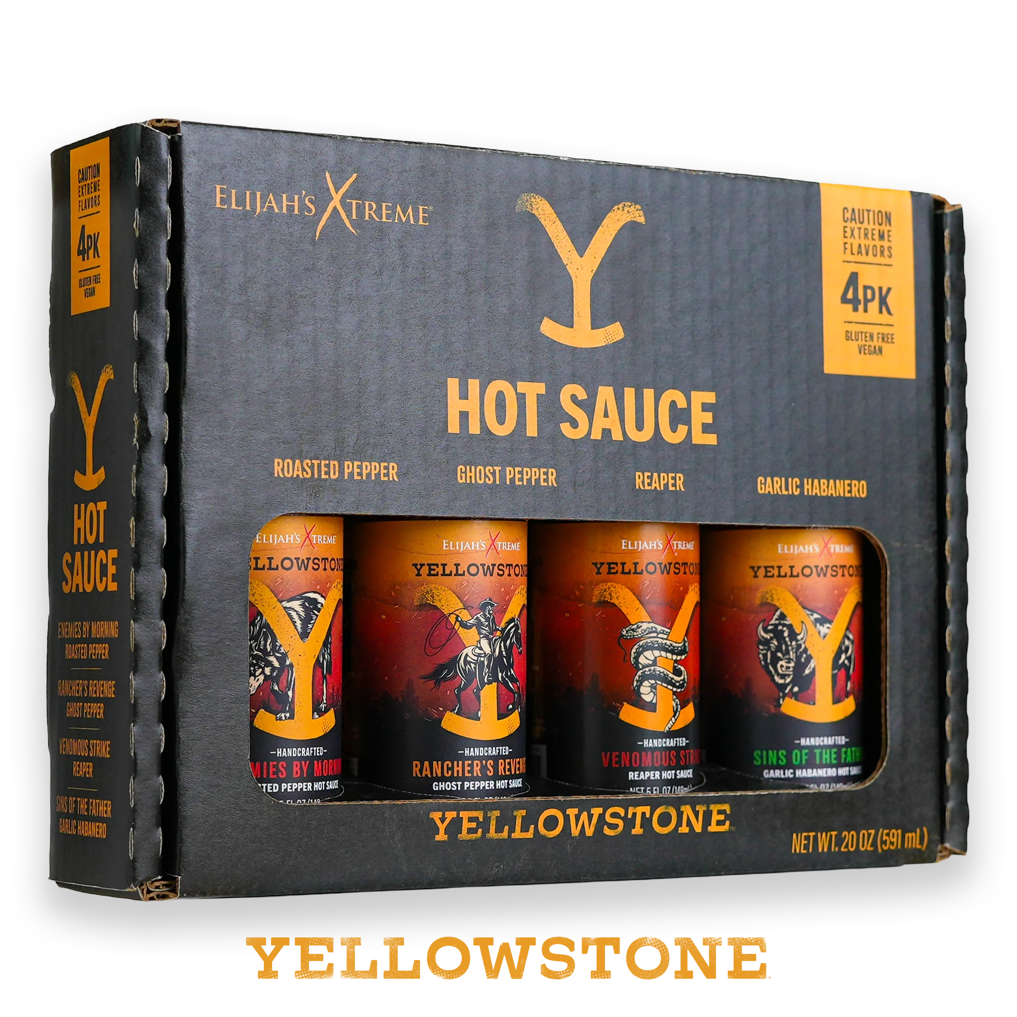 Yellowstone Hot Sauce Variety Pack 4 Bottles Hot Sauce Elijah's Xtreme